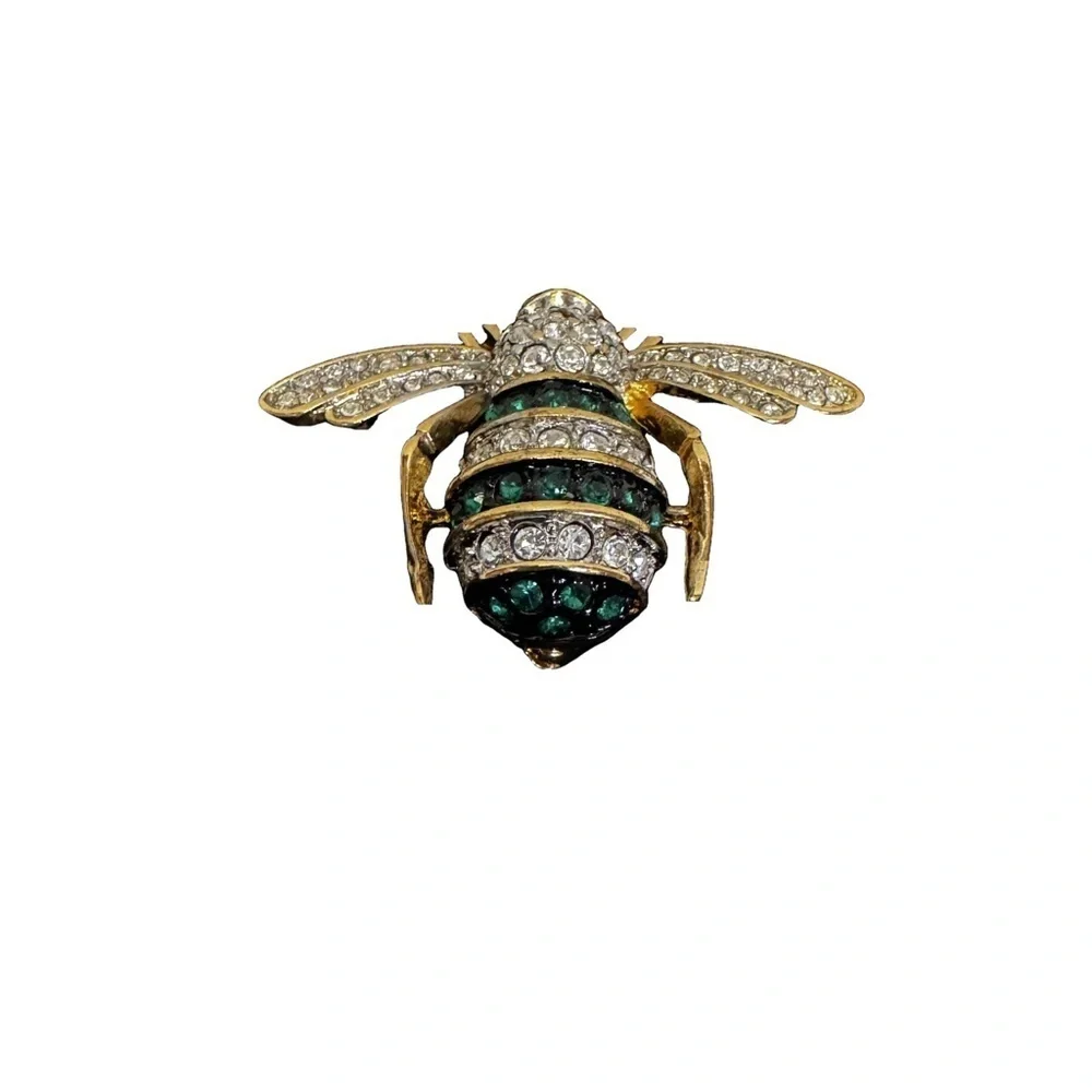 Joan Rivers Collection Gold Tone Clear and Green Bee Brooch Pin Rhinestones NWOT